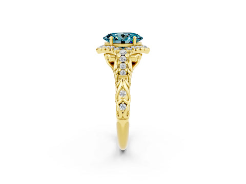 Yellow gold Oval Cut Blue Topaz Solitaire Ring with Hidden Halo and Pavé Band_14