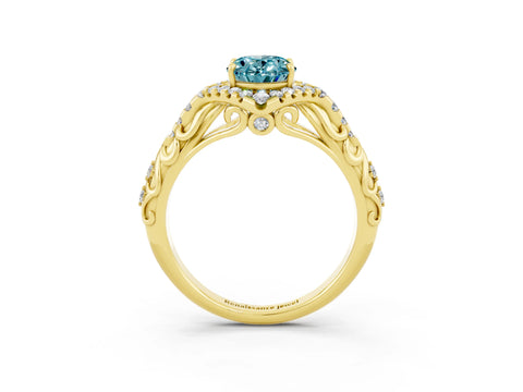 Yellow gold Oval Cut Blue Topaz Solitaire Ring with Hidden Halo and Pavé Band_15