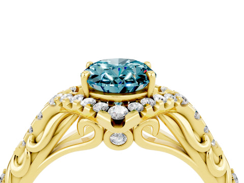 Yellow gold Oval Cut Blue Topaz Solitaire Ring with Hidden Halo and Pavé Band_16