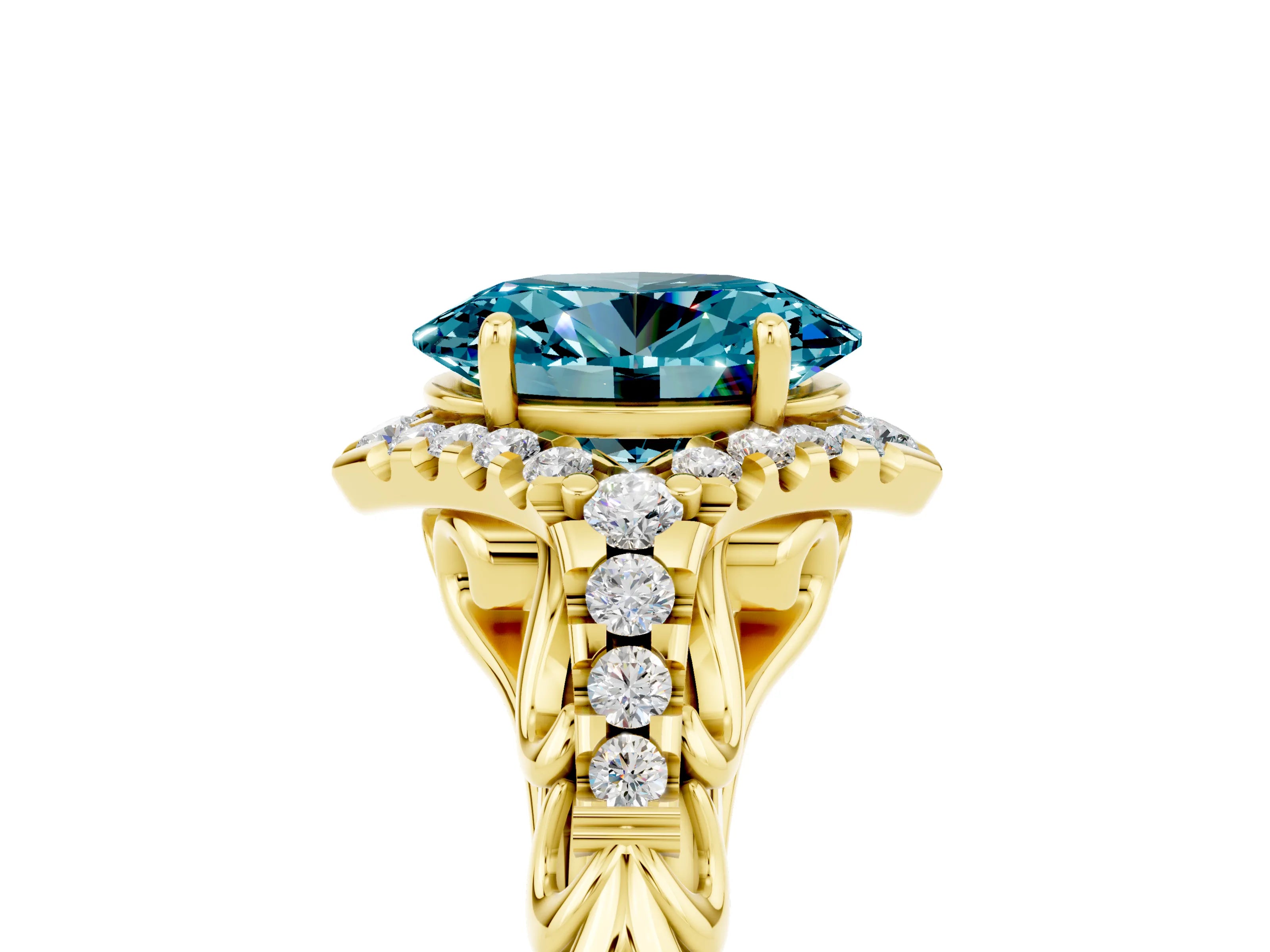Yellow gold Oval Cut Blue Topaz Solitaire Ring with Hidden Halo and Pavé Band_17