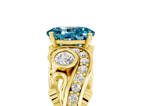 Yellow gold Oval Cut Blue Topaz Solitaire Ring with Milgrain Pavé Band and Four-Prong Setting_29