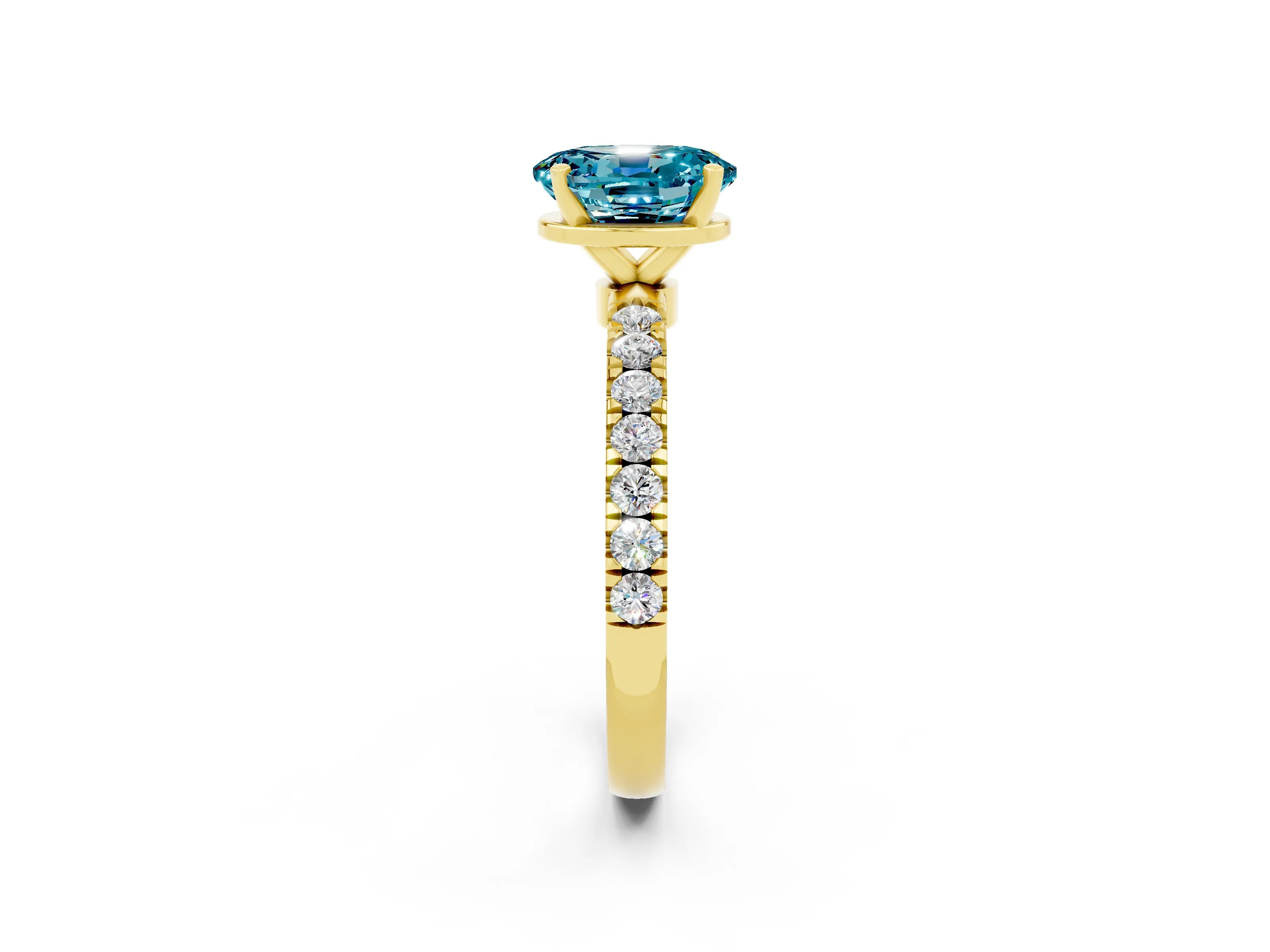 Yellow gold Oval Cut Blue Topaz Solitaire Ring with Pavé Accents and Four-Prong Setting_2