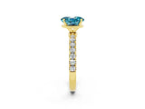 Yellow gold Oval Cut Blue Topaz Solitaire Ring with Pavé Accents and Four-Prong Setting_2