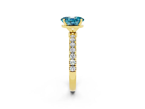 Yellow gold Oval Cut Blue Topaz Solitaire Ring with Pavé Accents and Four-Prong Setting_2