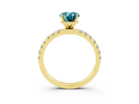 Yellow gold Oval Cut Blue Topaz Solitaire Ring with Pavé Accents and Four-Prong Setting_3