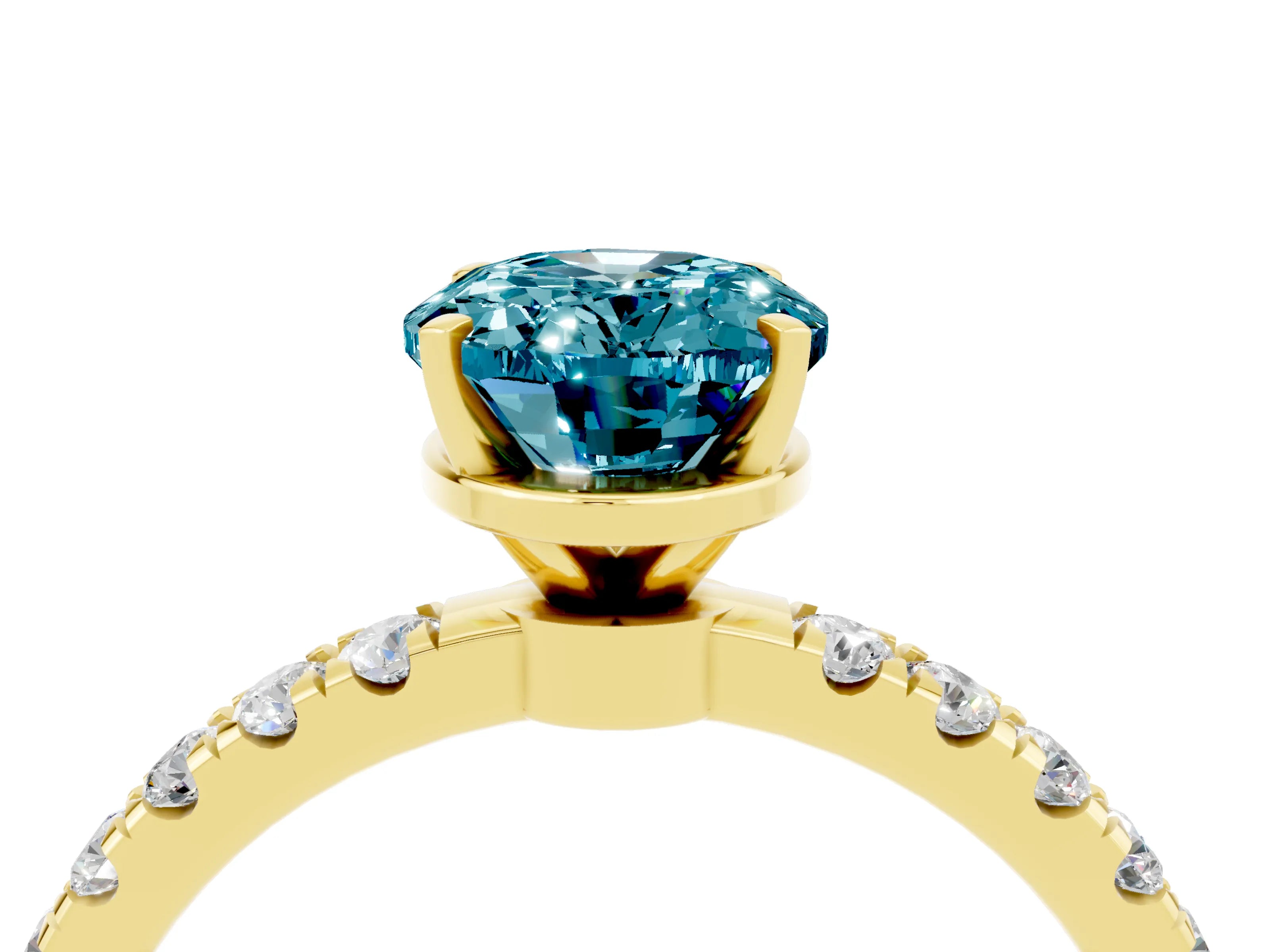 Yellow gold Oval Cut Blue Topaz Solitaire Ring with Pavé Accents and Four-Prong Setting_4