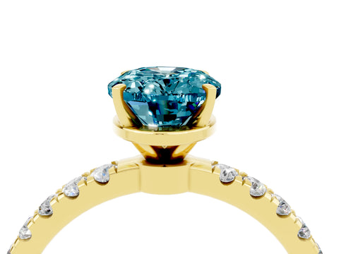 Yellow gold Oval Cut Blue Topaz Solitaire Ring with Pavé Accents and Four-Prong Setting_4