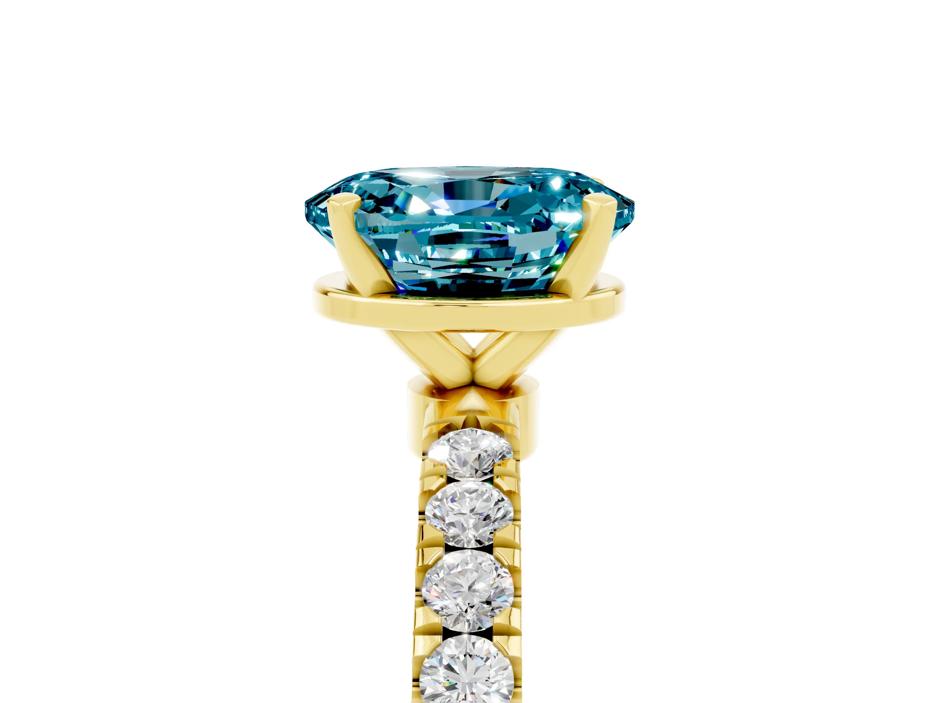Yellow gold Oval Cut Blue Topaz Solitaire Ring with Pavé Accents and Four-Prong Setting_5
