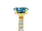 Yellow gold Oval Cut Blue Topaz Solitaire Ring with Pavé Accents and Four-Prong Setting_5