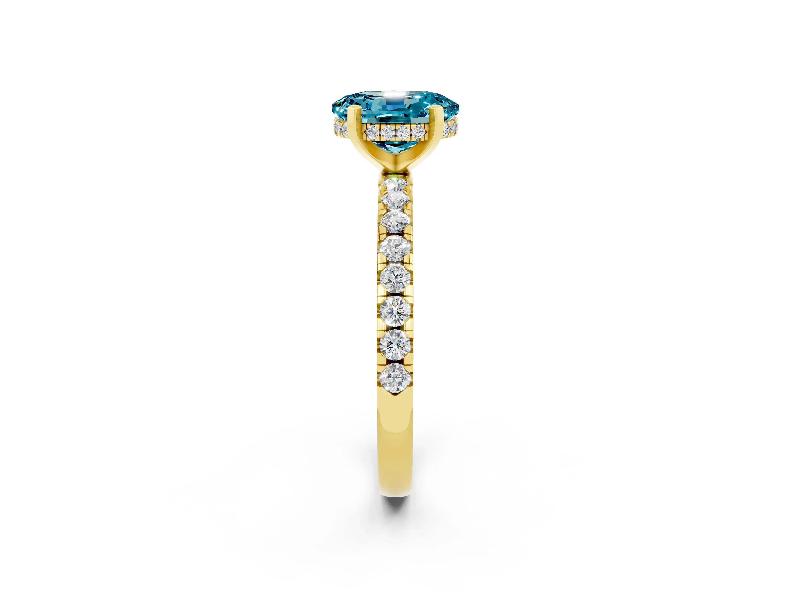 Yellow gold Oval Cut Blue Topaz Solitaire Ring with Pavé Band and Four-Prong Setting_38