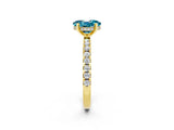 Yellow gold Oval Cut Blue Topaz Solitaire Ring with Pavé Band and Four-Prong Setting_38