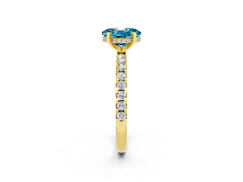 Yellow gold Oval Cut Blue Topaz Solitaire Ring with Pavé Band and Four-Prong Setting_38