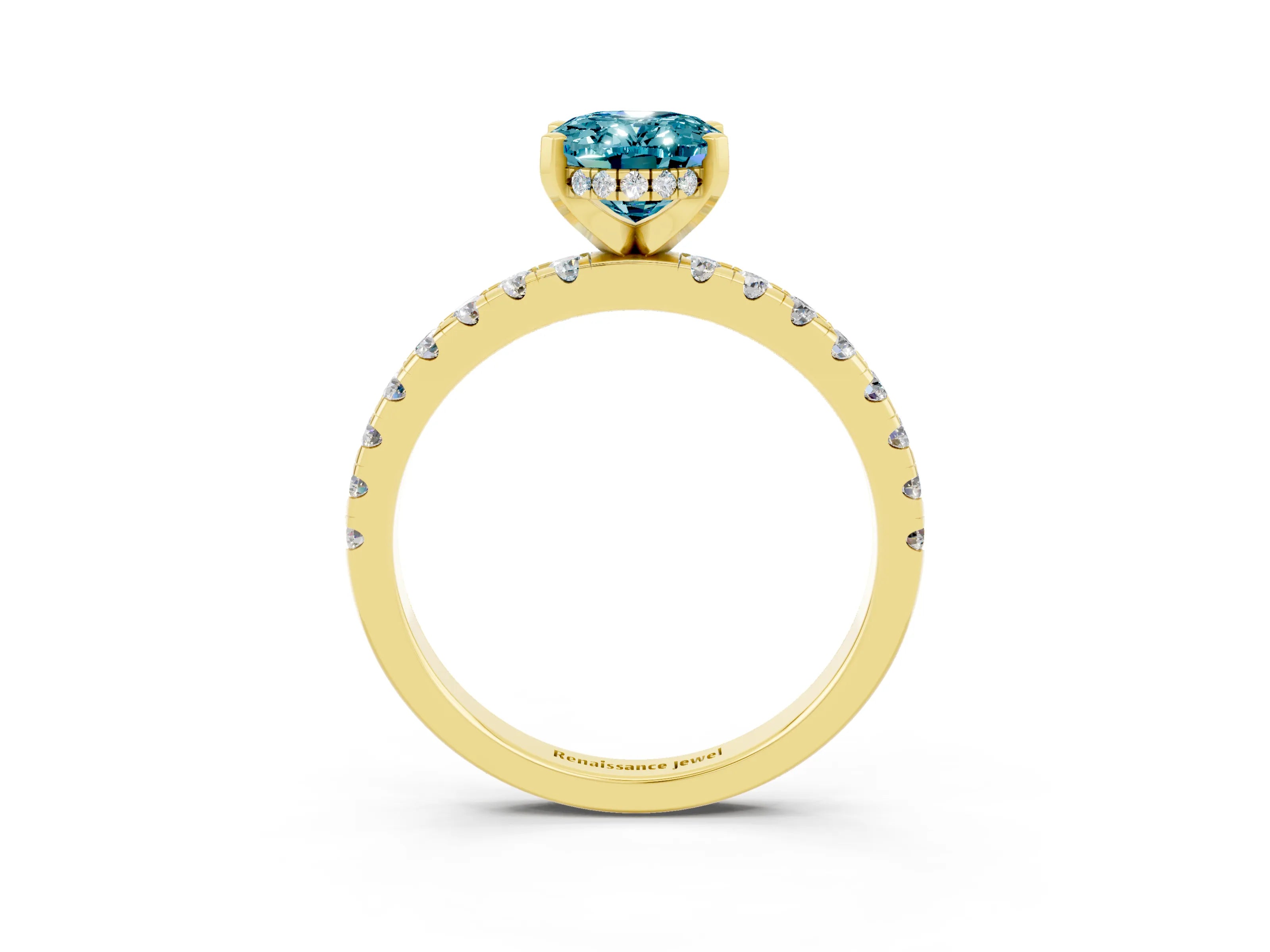 Yellow gold Oval Cut Blue Topaz Solitaire Ring with Pavé Band and Four-Prong Setting_39