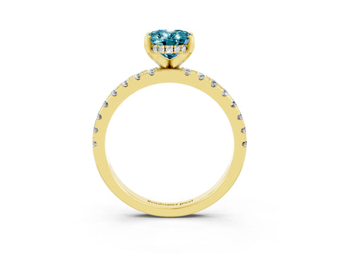 Yellow gold Oval Cut Blue Topaz Solitaire Ring with Pavé Band and Four-Prong Setting_39