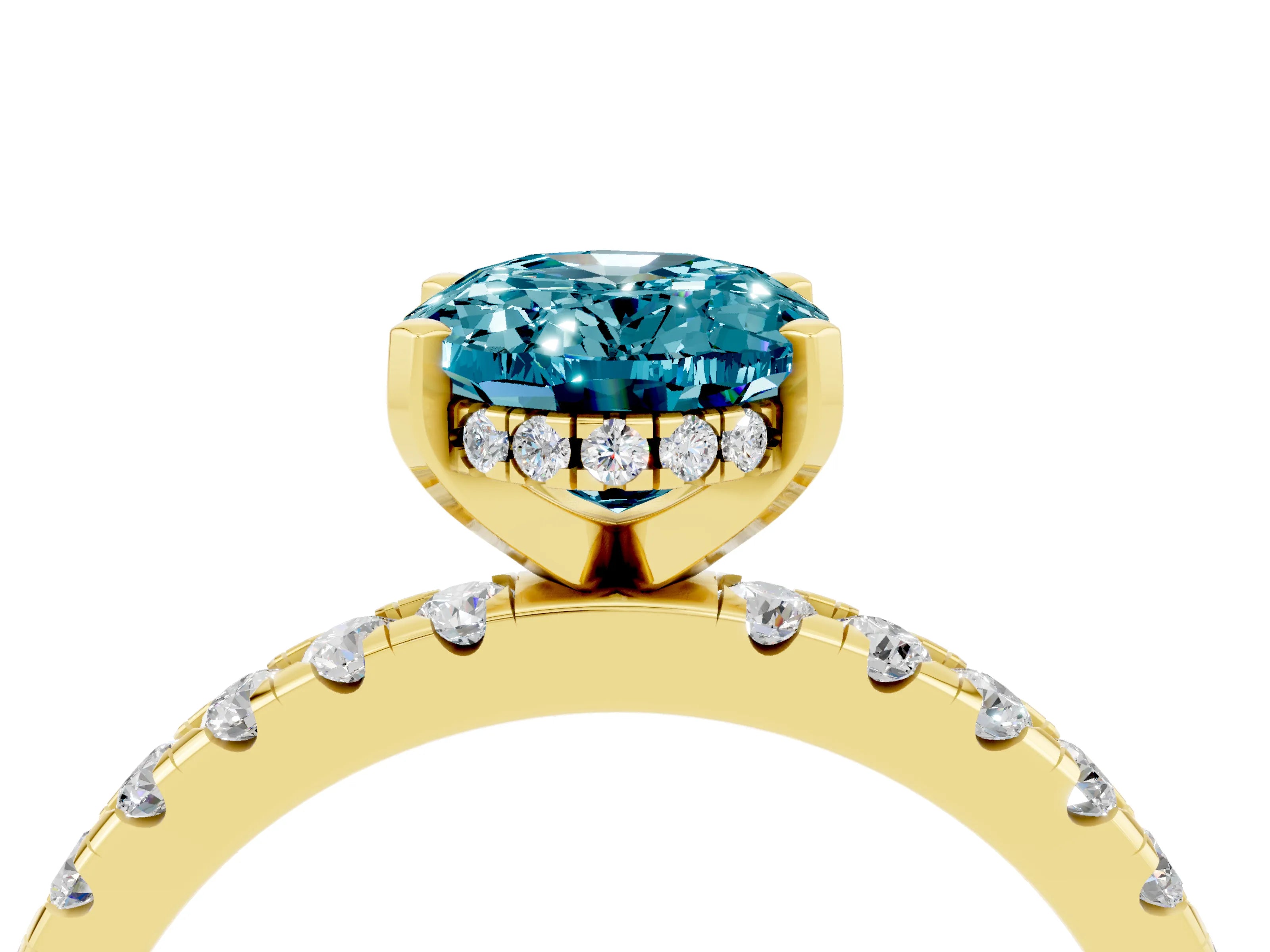 Yellow gold Oval Cut Blue Topaz Solitaire Ring with Pavé Band and Four-Prong Setting_40
