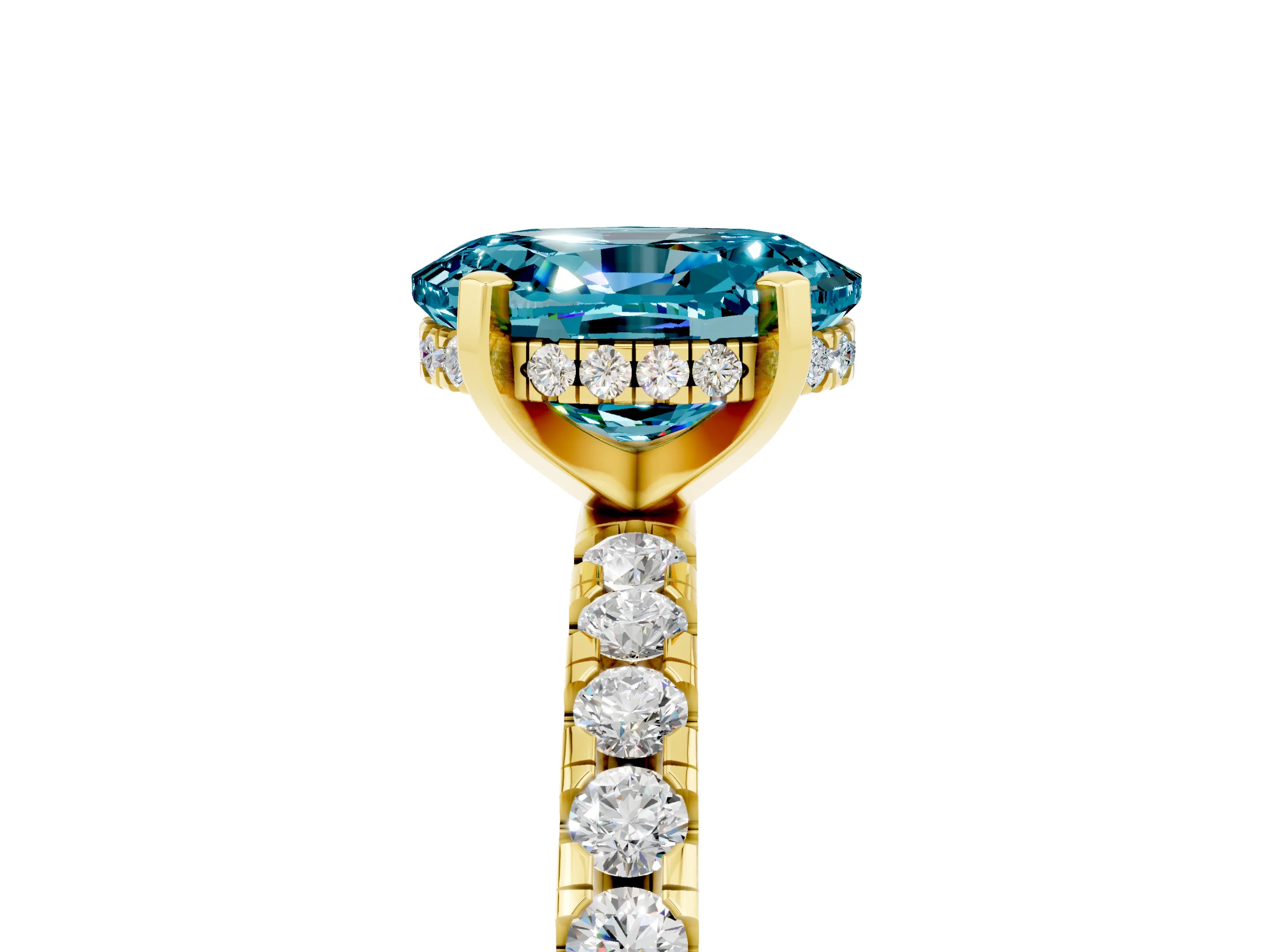 Yellow gold Oval Cut Blue Topaz Solitaire Ring with Pavé Band and Four-Prong Setting_41