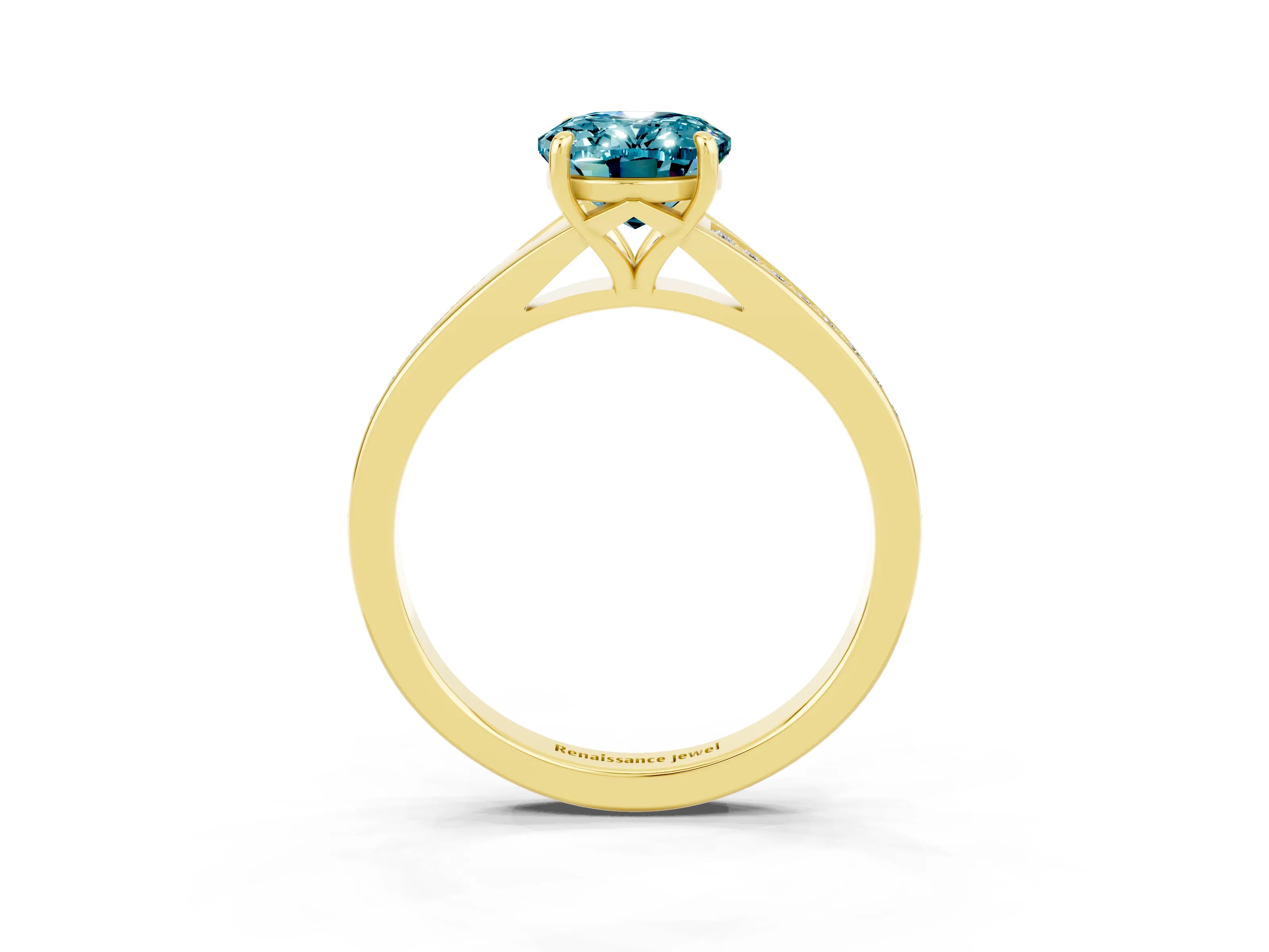 Yellow gold Oval Cut Blue Topaz Solitaire Ring with Pavé Band and Prong Setting_15