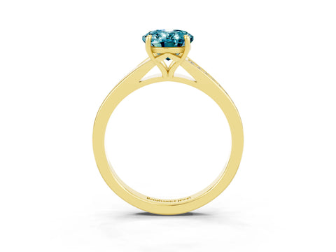 Yellow gold Oval Cut Blue Topaz Solitaire Ring with Pavé Band and Prong Setting_15