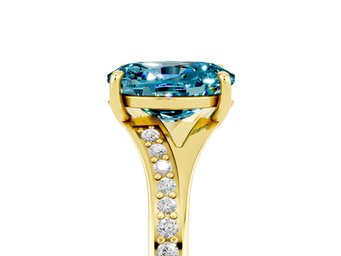 Yellow gold Oval Cut Blue Topaz Solitaire Ring with Pavé Band and Prong Setting_17