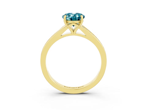 Yellow gold Oval Cut Blue Topaz Solitaire Ring with Pavé Band and Prong Setting_3