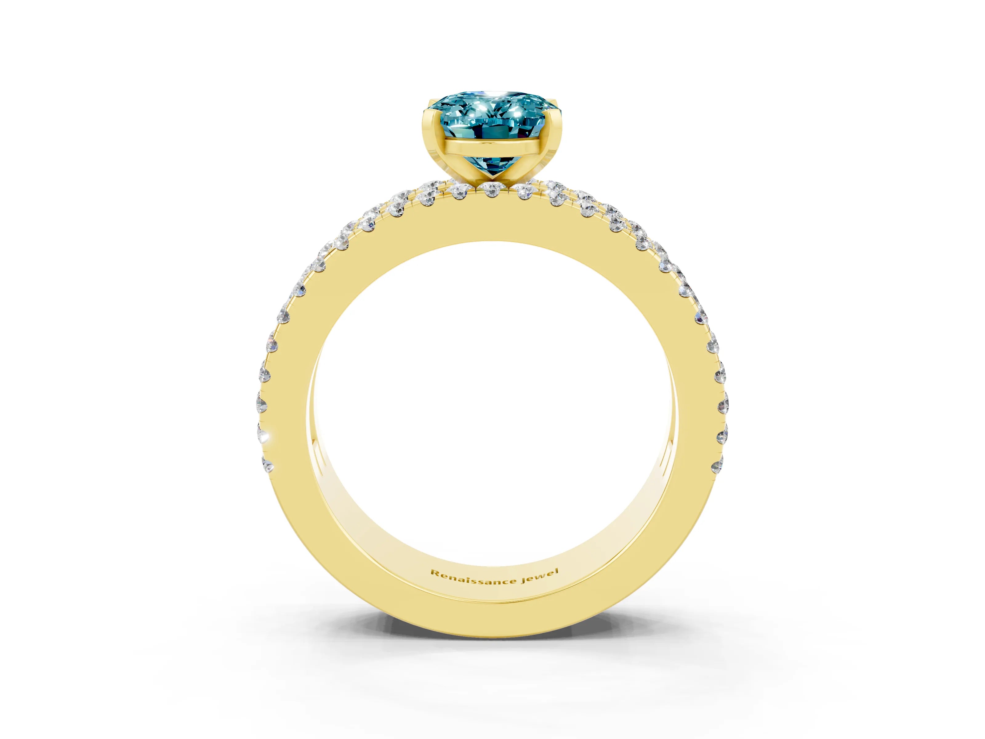 Yellow gold Oval Cut Blue Topaz Solitaire Ring with Pavé and Channel Set Band_3
