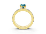 Yellow gold Oval Cut Blue Topaz Solitaire Ring with Pavé and Channel Set Band_3