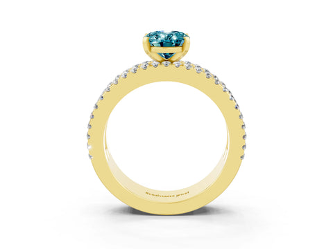 Yellow gold Oval Cut Blue Topaz Solitaire Ring with Pavé and Channel Set Band_3