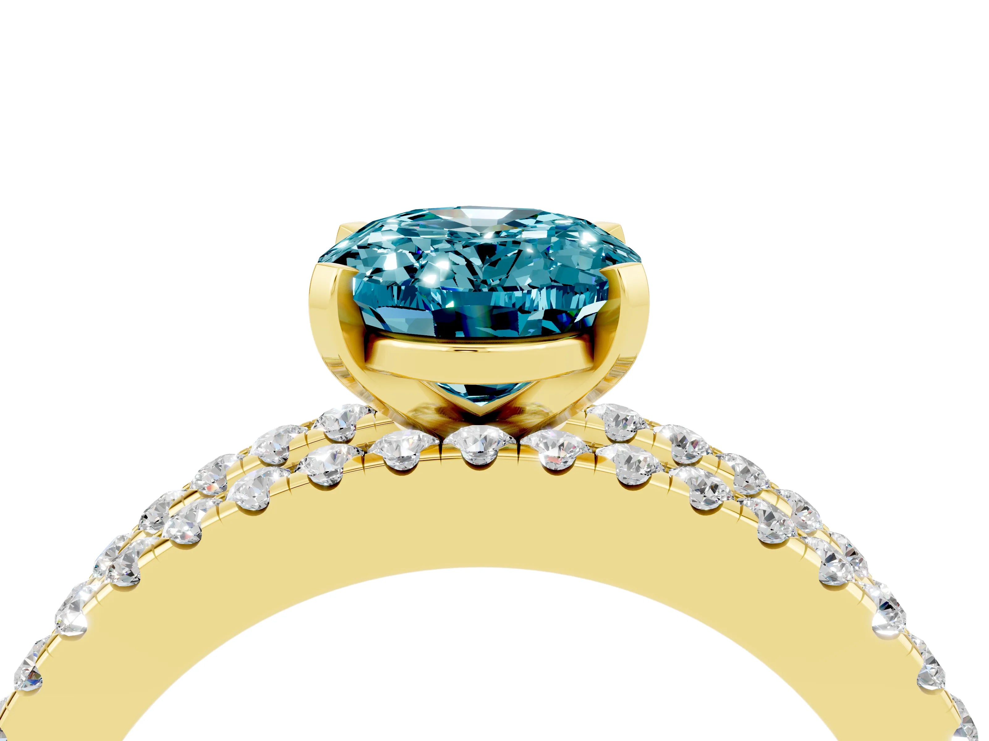 Yellow gold Oval Cut Blue Topaz Solitaire Ring with Pavé and Channel Set Band_4