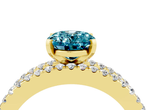 Yellow gold Oval Cut Blue Topaz Solitaire Ring with Pavé and Channel Set Band_4