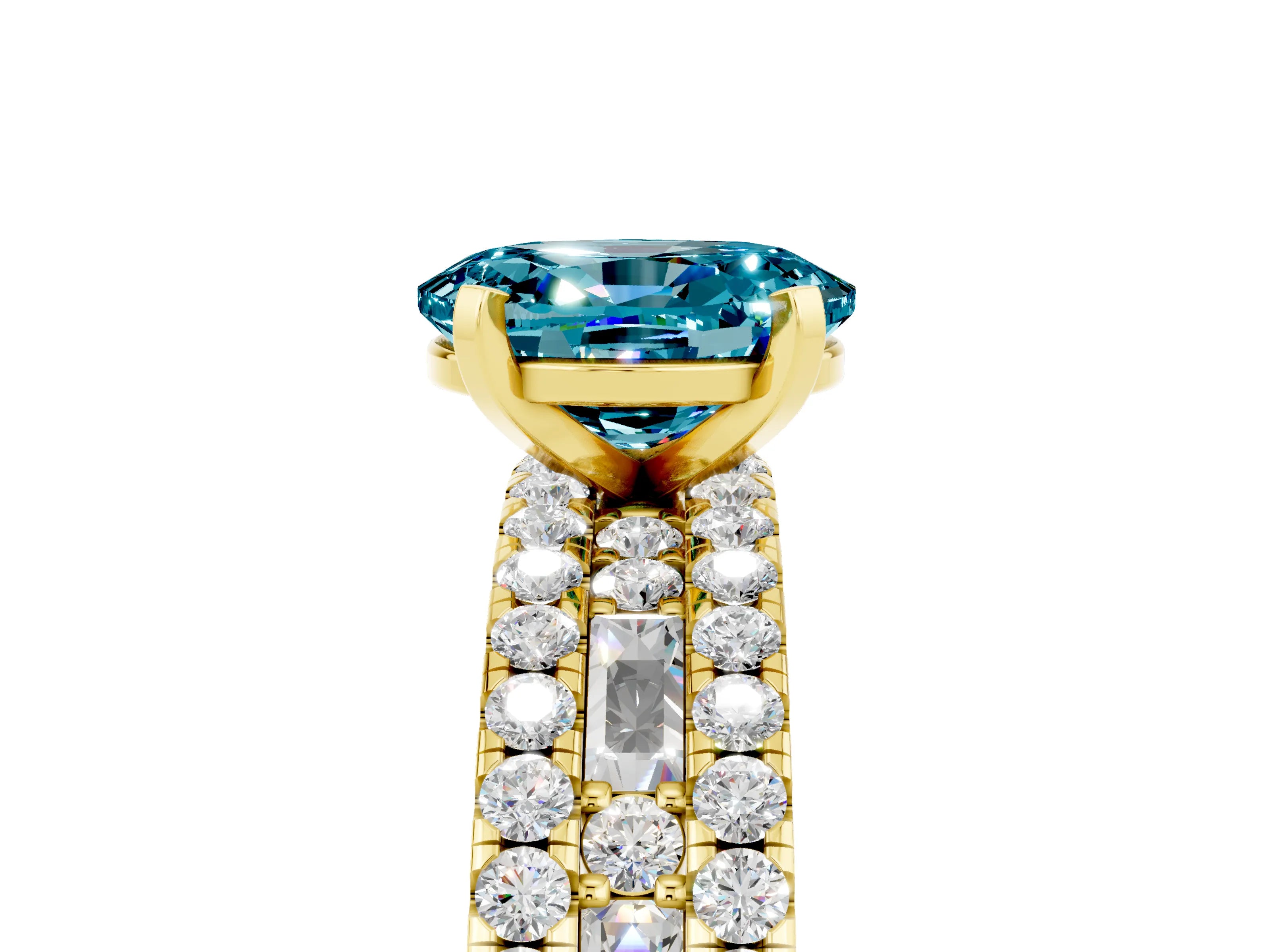 Yellow gold Oval Cut Blue Topaz Solitaire Ring with Pavé and Channel Set Band_5