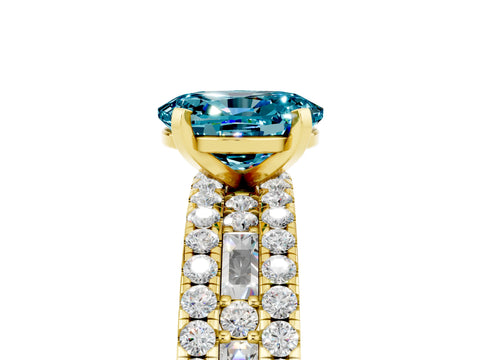 Yellow gold Oval Cut Blue Topaz Solitaire Ring with Pavé and Channel Set Band_5