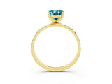 Yellow gold Oval Cut Blue Topaz Solitaire Ring with Pave Band and Four Prong Setting_3