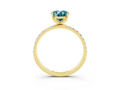 Yellow gold Oval Cut Blue Topaz Solitaire Ring with Pave Band and Four Prong Setting_3