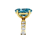 Yellow gold Oval Cut Blue Topaz Solitaire Ring with Pave Band and Four Prong Setting_5