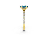 Yellow gold Oval Cut Blue Topaz Solitaire Ring with Round  Pavé Band and Four-Prong Setting_38