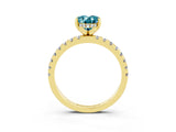 Yellow gold Oval Cut Blue Topaz Solitaire Ring with Round  Pavé Band and Four-Prong Setting_39