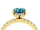Yellow gold Oval Cut Blue Topaz Solitaire Ring with Round  Pavé Band and Four-Prong Setting_40