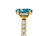 Yellow gold Oval Cut Blue Topaz Solitaire Ring with Round  Pavé Band and Four-Prong Setting_41