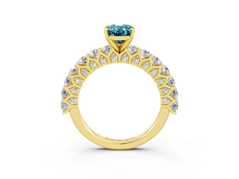 Yellow gold Oval Cut Blue Topaz Solitaire Ring with Shared Prong Pavé Band and Four-Prong Setting_3