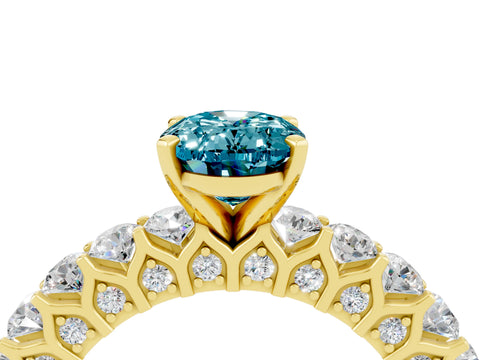 Yellow gold Oval Cut Blue Topaz Solitaire Ring with Shared Prong Pavé Band and Four-Prong Setting_4