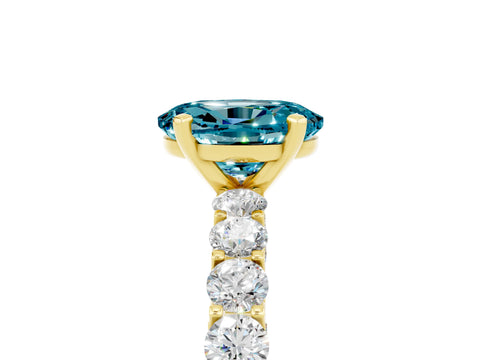 Yellow gold Oval Cut Blue Topaz Solitaire Ring with Shared Prong Pavé Band and Four-Prong Setting_5