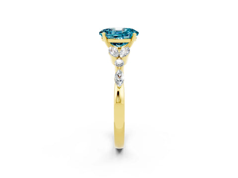 Yellow gold Oval Cut Blue Topaz Solitaire Ring with Side Stones and Four-Prong Setting_14