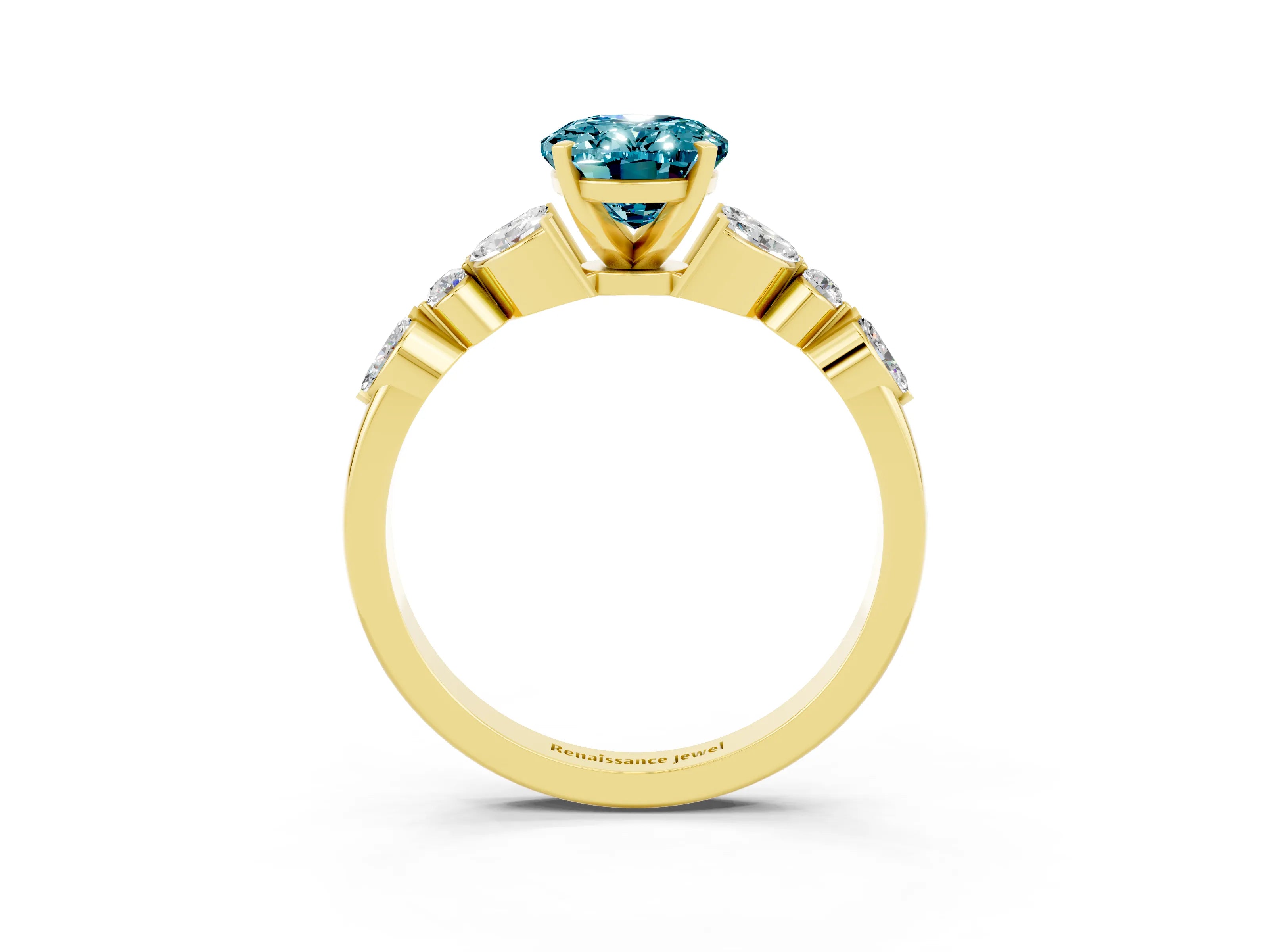 Yellow gold Oval Cut Blue Topaz Solitaire Ring with Side Stones and Four-Prong Setting_15