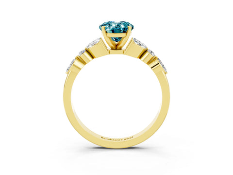Yellow gold Oval Cut Blue Topaz Solitaire Ring with Side Stones and Four-Prong Setting_15