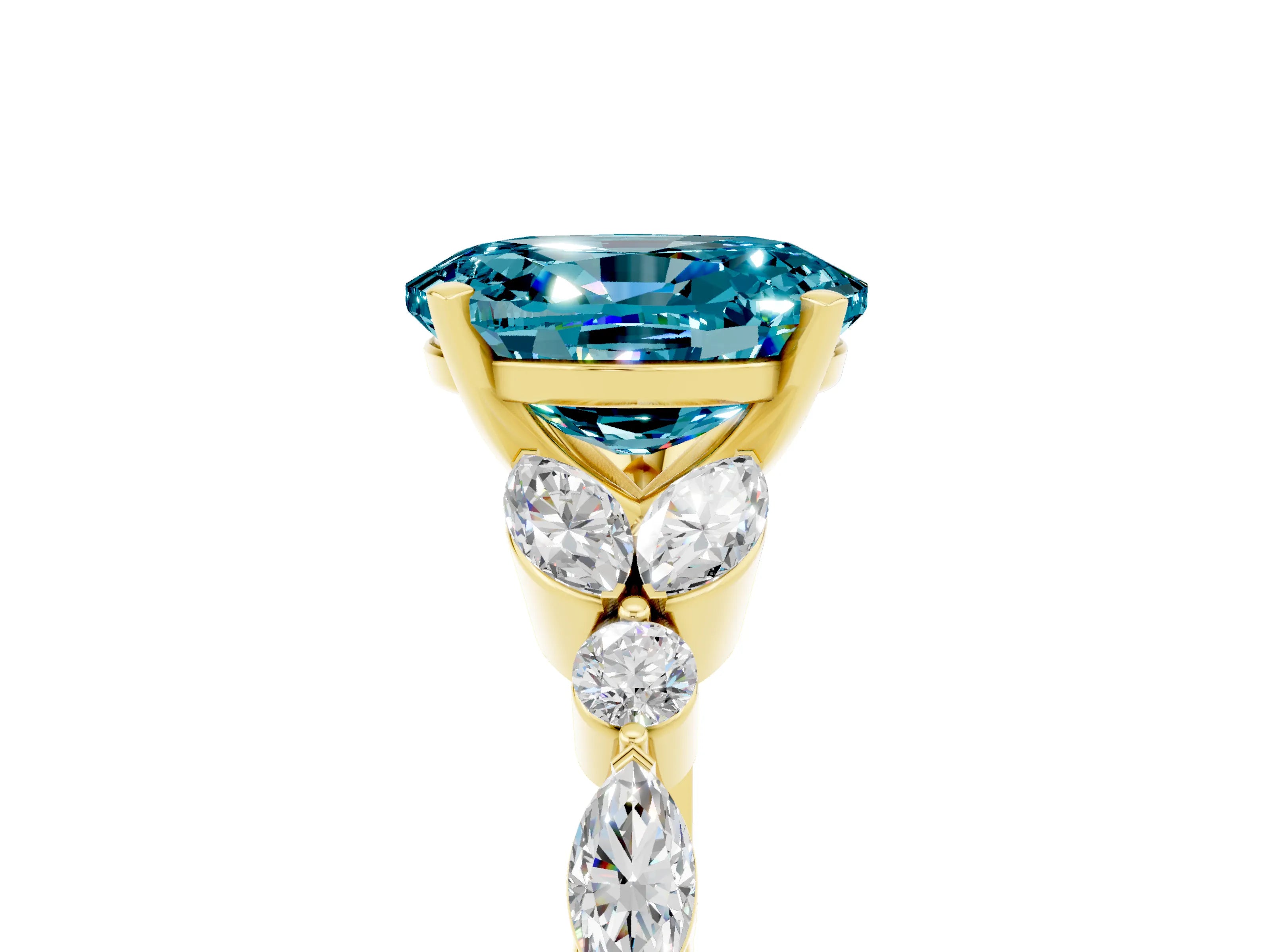 Yellow gold Oval Cut Blue Topaz Solitaire Ring with Side Stones and Four-Prong Setting_17