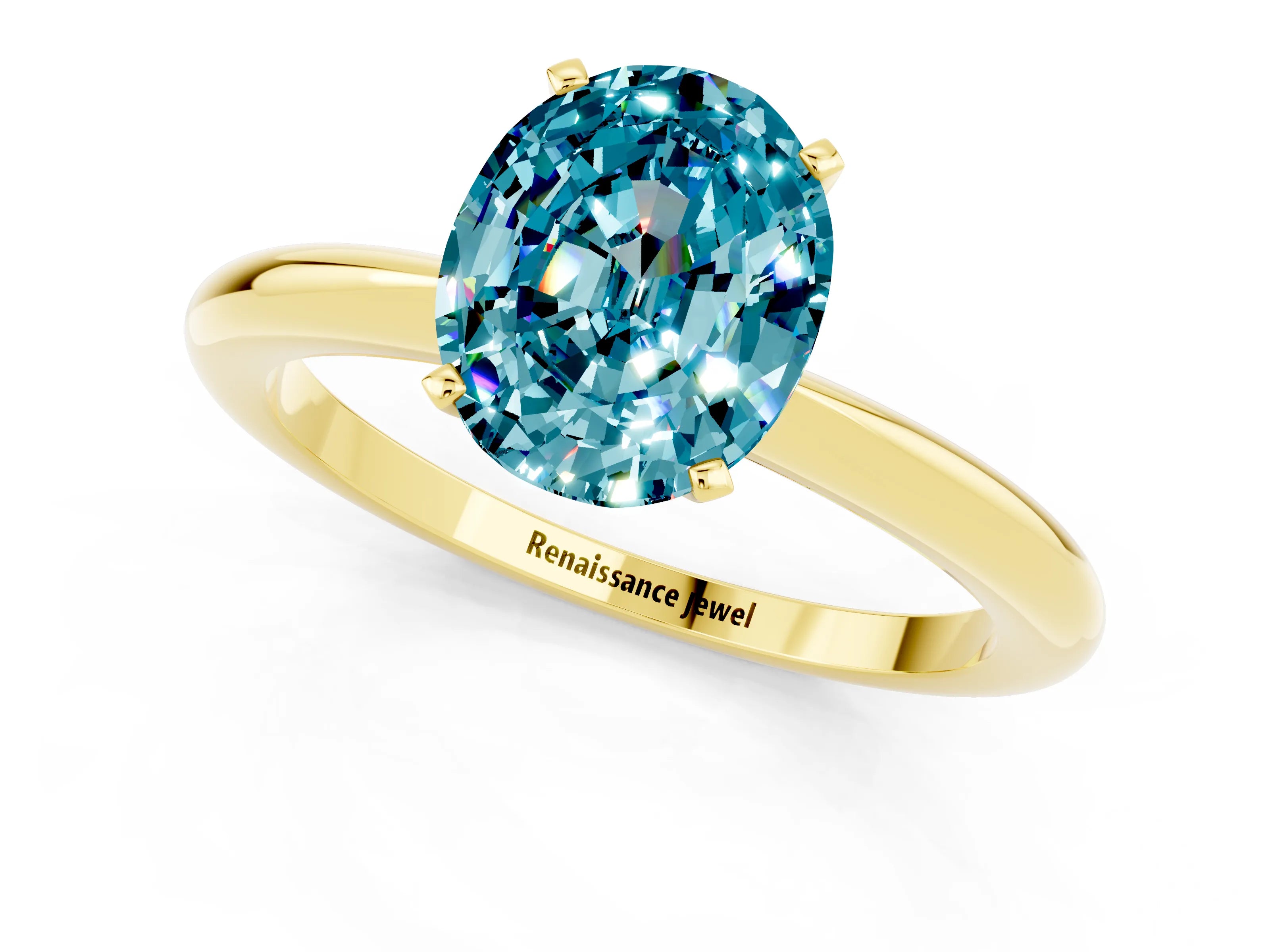 Yellow gold Oval Cut Blue Topaz Solitaire Ring with Six-Prong Setting and Classic Band_1