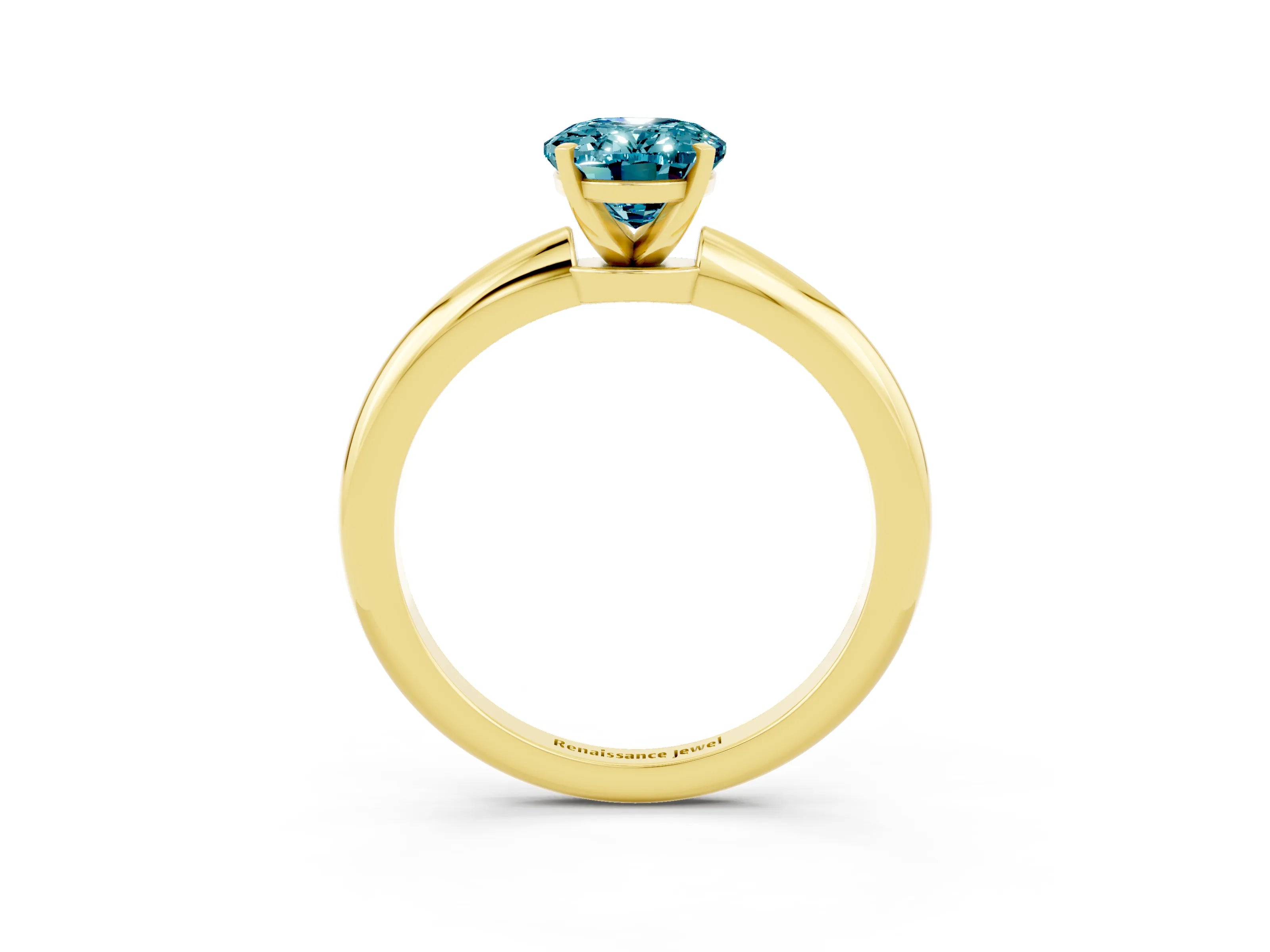 Yellow gold Oval Cut Blue Topaz Solitaire Ring with Six-Prong Setting and Classic Band_3