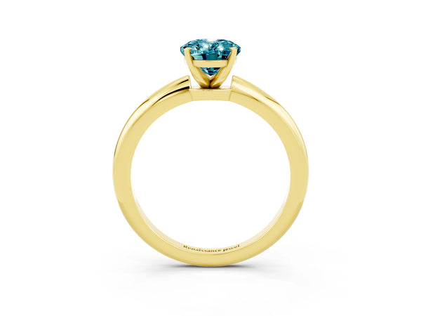 Yellow gold Oval Cut Blue Topaz Solitaire Ring with Six-Prong Setting and Classic Band