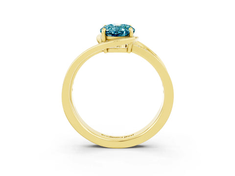 Yellow gold Oval Cut Blue Topaz Solitaire Ring with Split Shank and Prong Setting_3