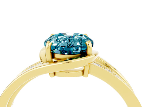 Yellow gold Oval Cut Blue Topaz Solitaire Ring with Split Shank and Prong Setting_4